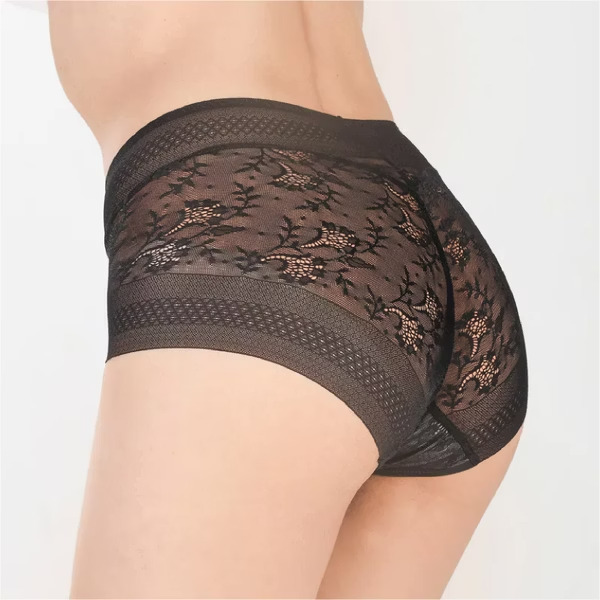 Keramické antibakteriální bezešvé krajkové kalhotky (vysoký pas) - Barva: Kovově šedá, Velikost: L