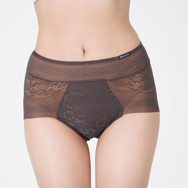 Keramické antibakteriální bezešvé krajkové kalhotky (vysoký pas) - Barva: Kovově šedá, Velikost: L