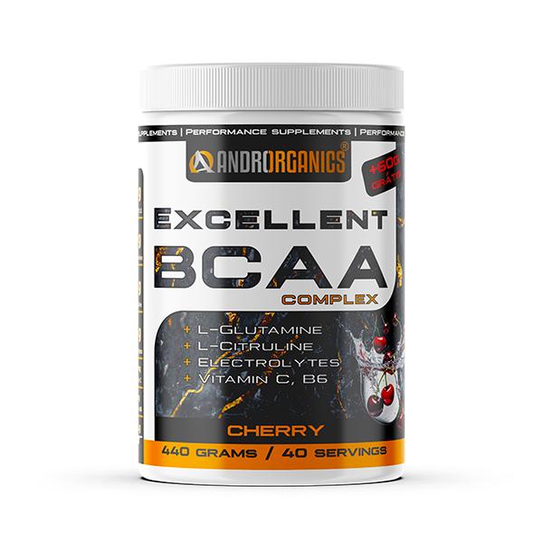 Excellent BCAA Complex Androrganics – BCAA, EAA a svalová regenerace, třešeň-stévie